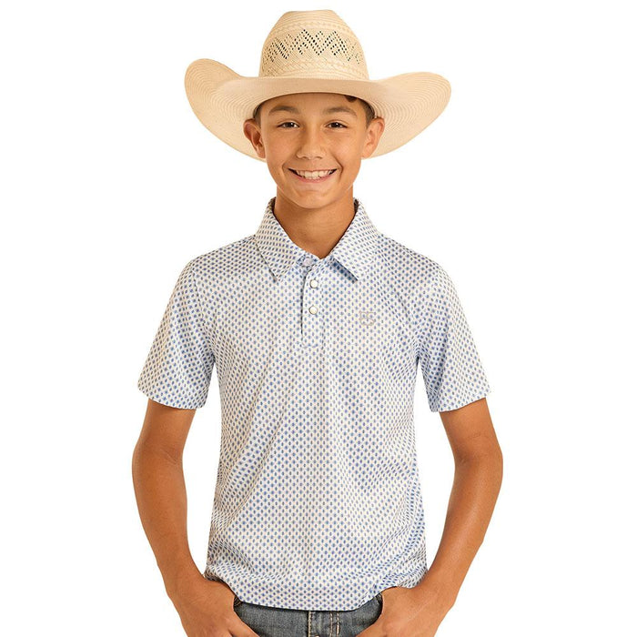 Boy's Blue Geometric Snap Performance Polo
