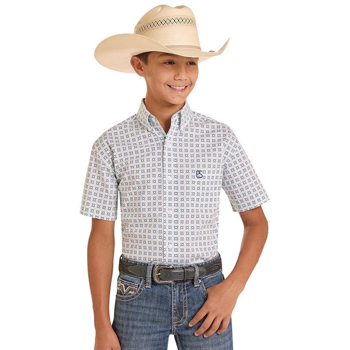 Boy's Turquoise Geometric Print Shirt