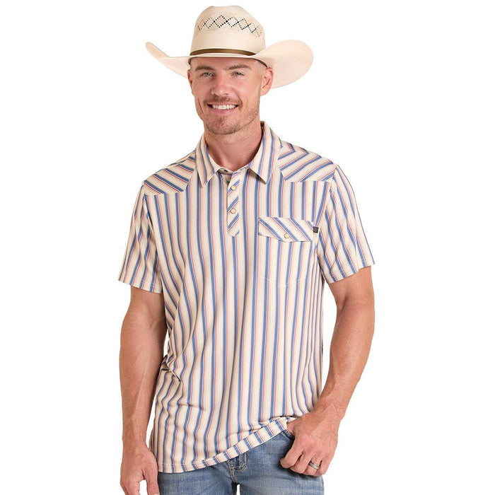 Men's Natural Striped Western Polo