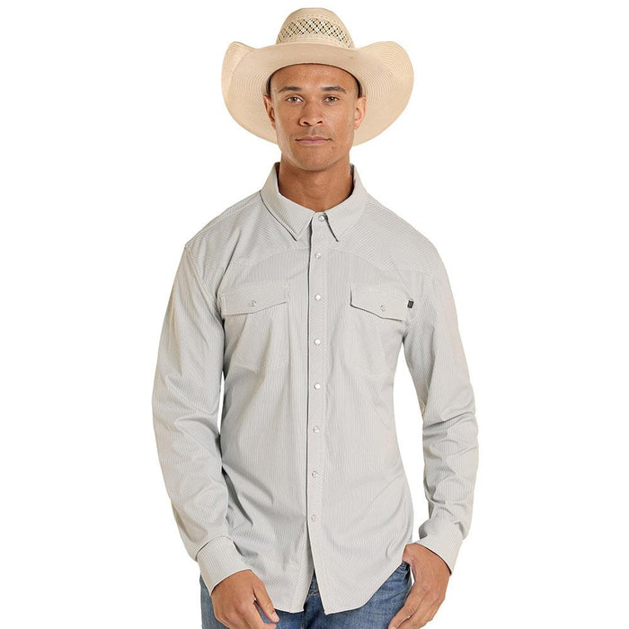 Men's Grey Striped Tek Western Shirt