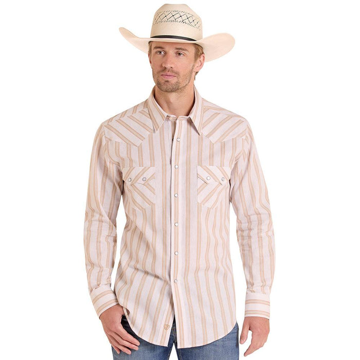 Men's Tan Linen Stripe Shirt