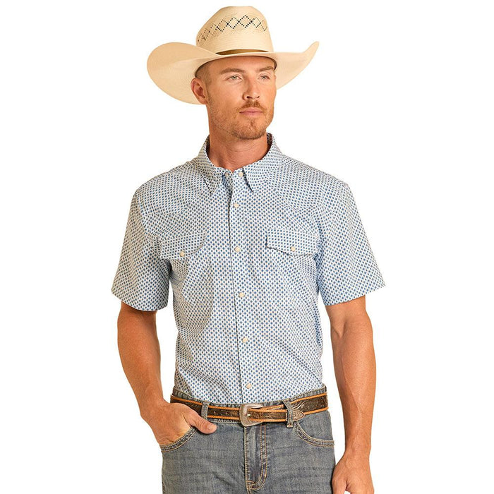 Men's Blue Geometric Print Performance Shirt