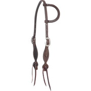 Chocolate Roughout Single Ear Headstall with Rosette Strings