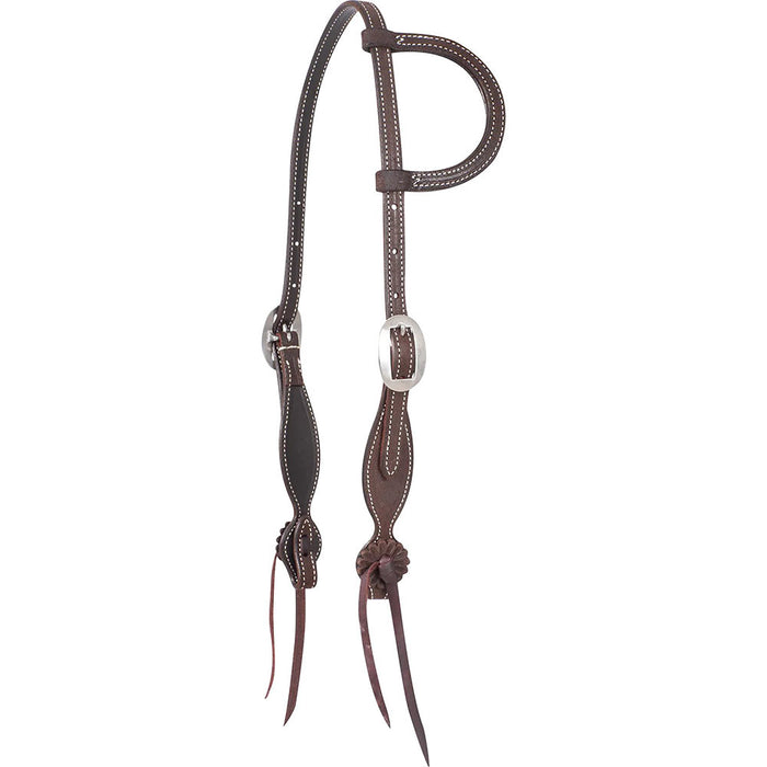 Chocolate Roughout Single Ear Headstall with Rosette Strings