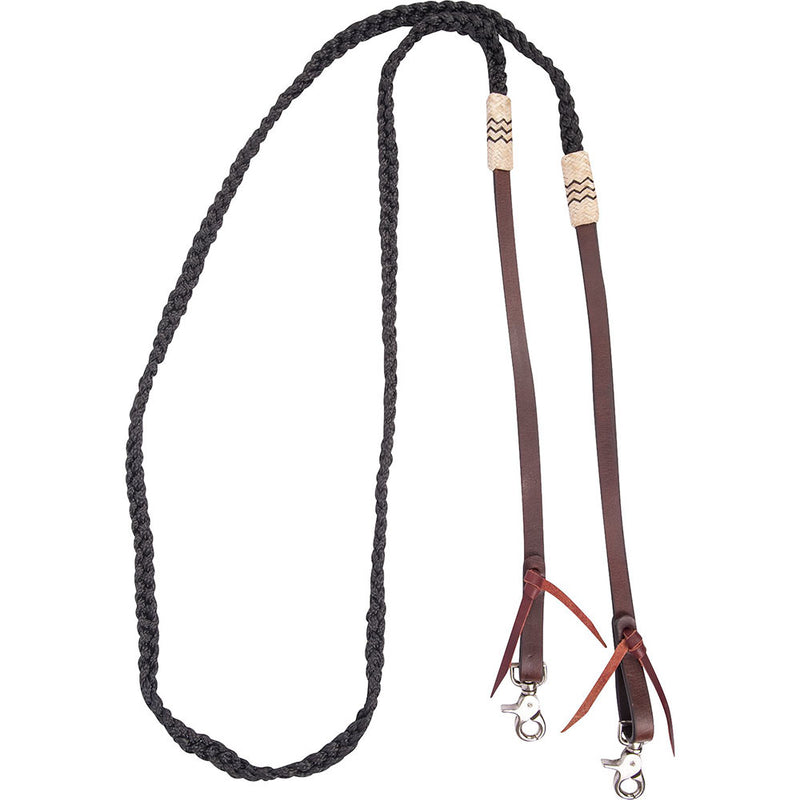 Black Braided Roping Rein with Rawhide Accents