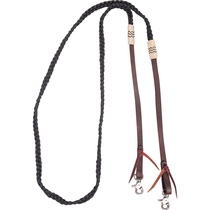 Black Braided Roping Rein with Rawhide Accents