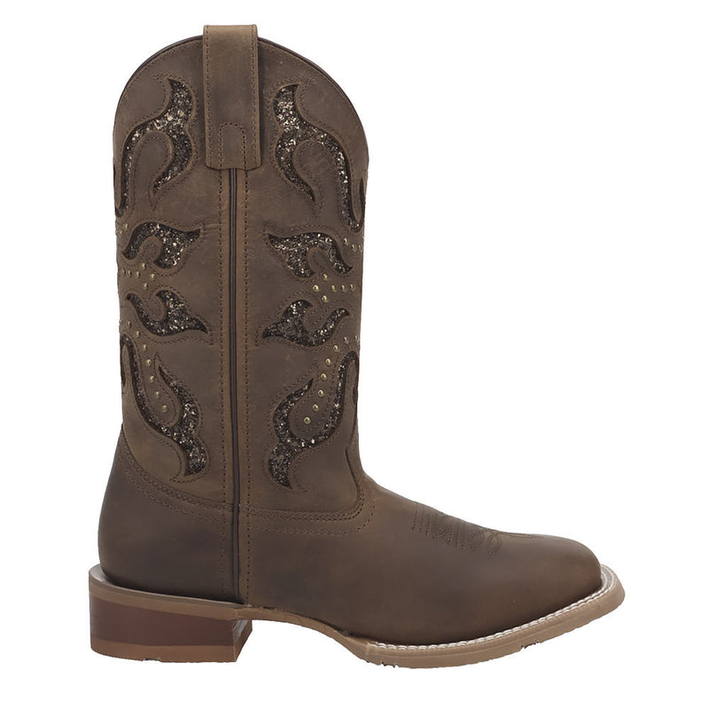 Laredo Women's Lonestar Lace Brown Vamp 11in Studded Overlay Top Boot