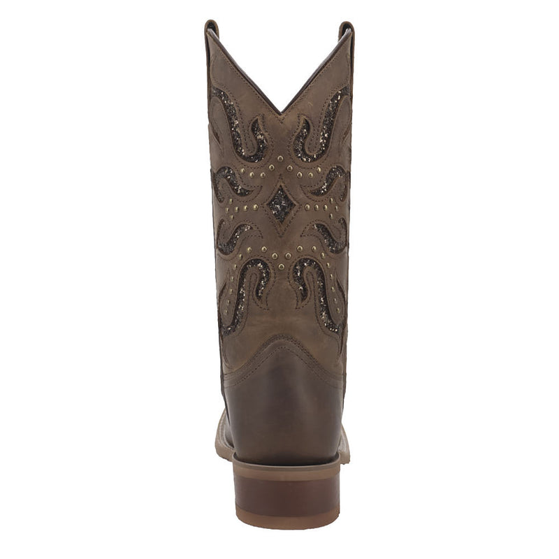 Laredo Women's Lonestar Lace Brown Vamp 11in Studded Overlay Top Boot