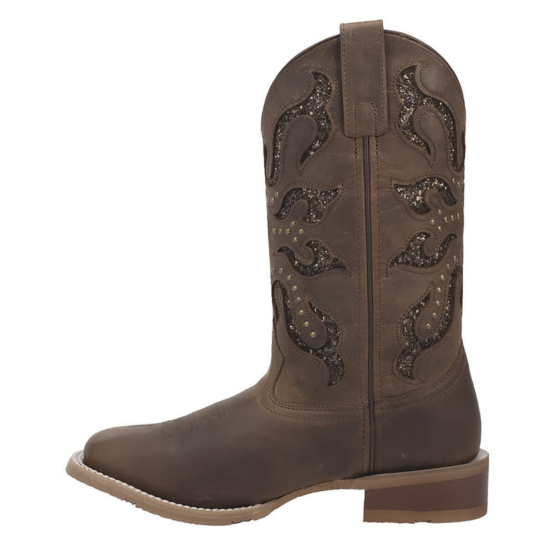Laredo Women's Lonestar Lace Brown Vamp 11in Studded Overlay Top Boot