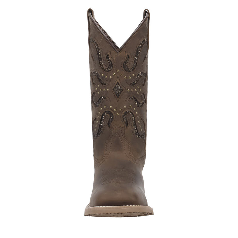 Laredo Women's Lonestar Lace Brown Vamp 11in Studded Overlay Top Boot