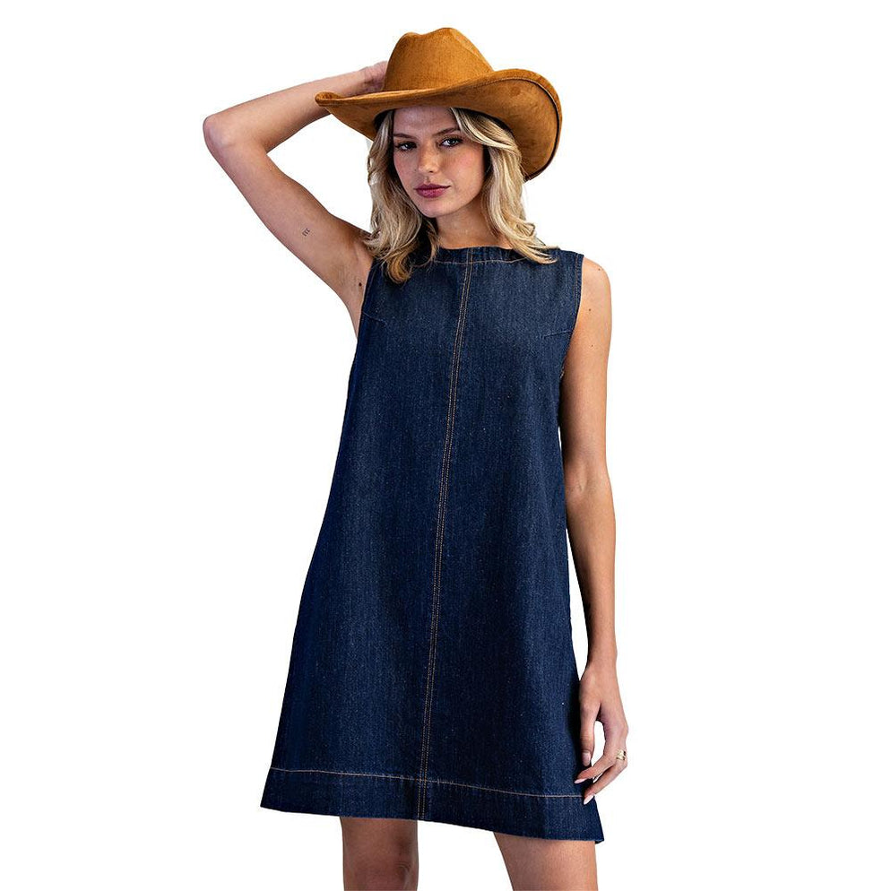 Ee Some Women's Dark Denim Sleeveless Dress