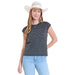 Women's Black Boot Stitch Embroidered Tee Shirt