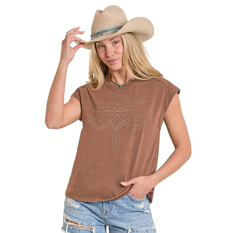 Women's Taupe Boot Stitch Tee Shirt