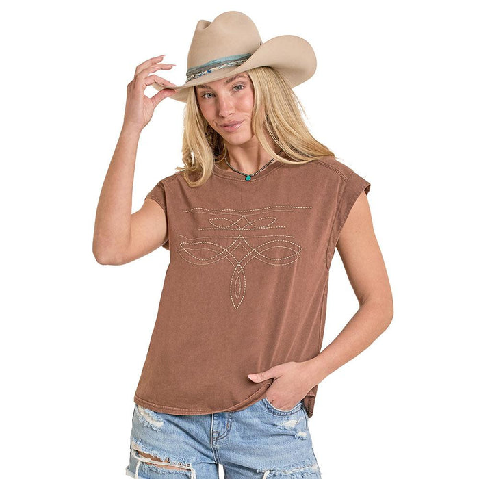 Women's Taupe Boot Stitch Tee Shirt