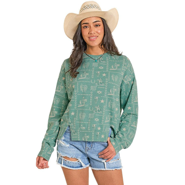 Women's Turquoise Conversational Pullover