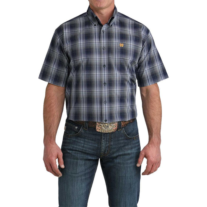 Men's Navy Plaid Print Short Sleeve Shirt