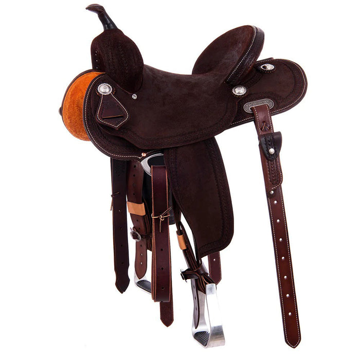 14530MDX Chocolate Roughout Wishbone Border 14.5in Barrel Saddle