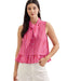 Women's Red & Pink Sleeveless Peplum Top
