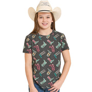 Girl's Black Boot Print Tee Shirt