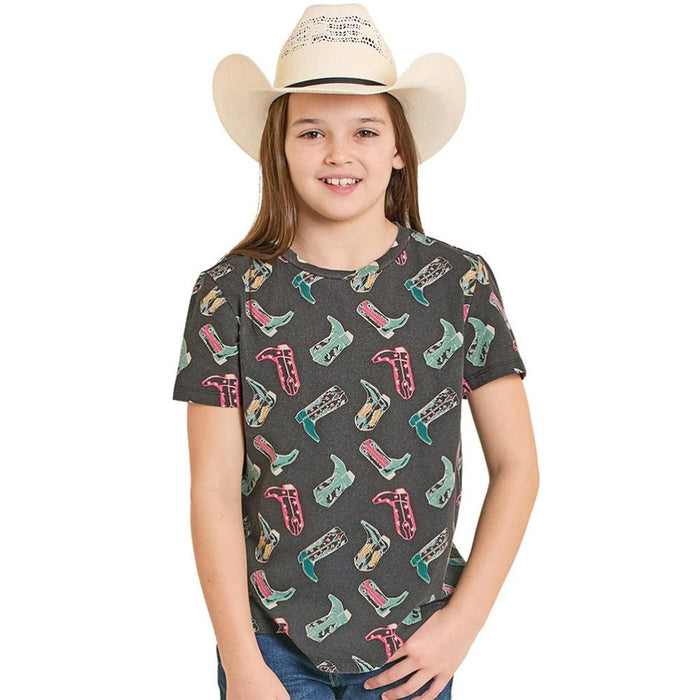Girl's Black Boot Print Tee Shirt