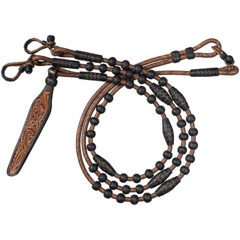 30 Plait Brown and Black Rawhide Romal Reins