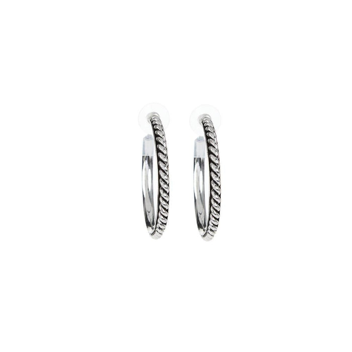 White Gold Hoop Twist Earrings