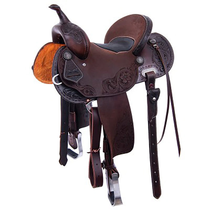 13530FD Chocolate Tooled 13.5in Barrel Saddle-Inlay
