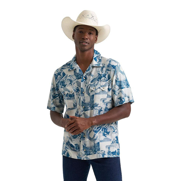 Men's Cowboy Coconut Blue Western Print Shirt