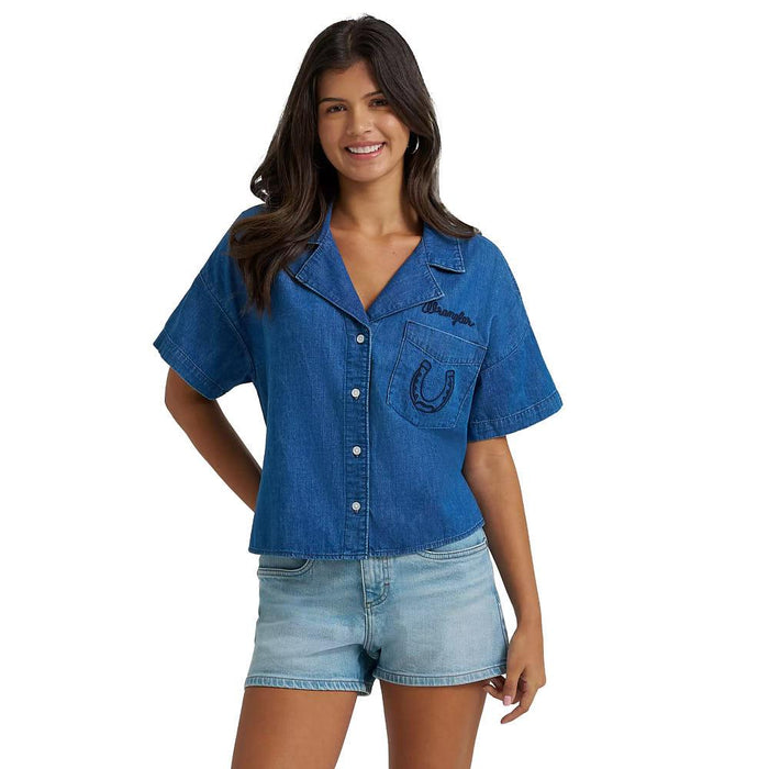 Women's Embroidered Denim Camp Shirt