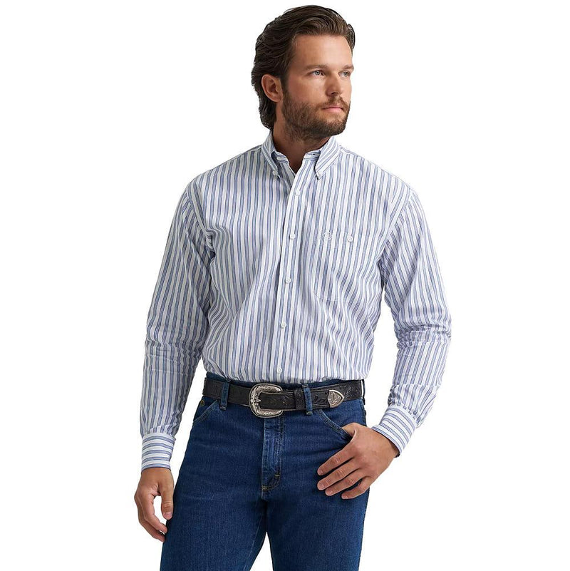 Men's George Strait Blue & White Stripe Shirt