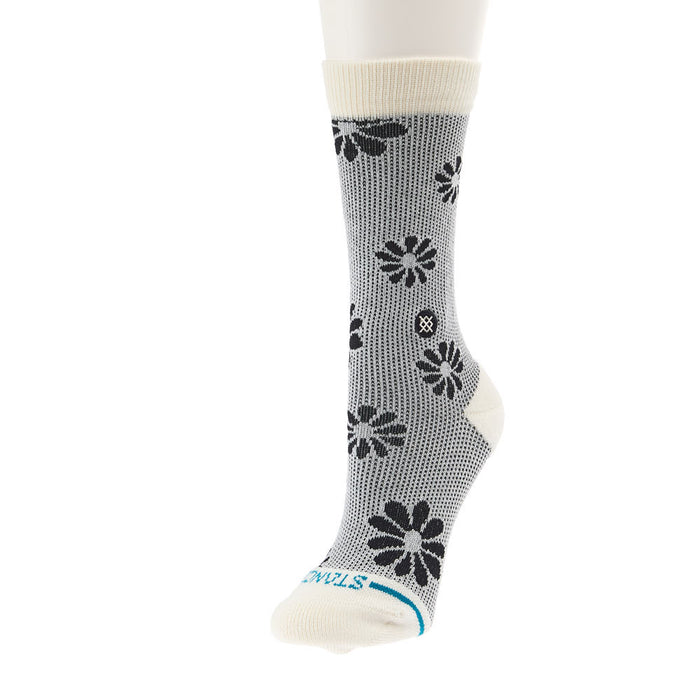 Women's Floral Stitch Ivory Crew Socks