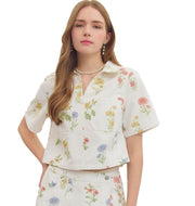 Women's Ecru Floral Print Top