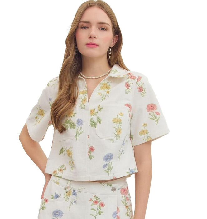 Women's Ecru Floral Print Top