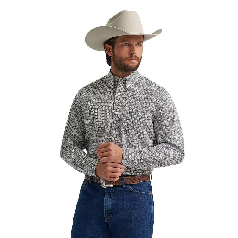 Wrangler Men's George Strait Grey Print Long Sleeve Shirt, L