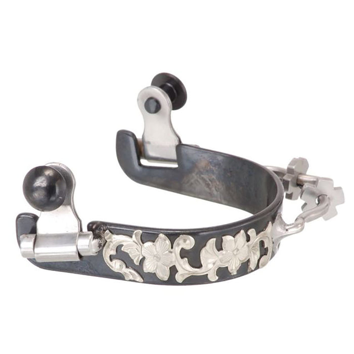 Ladies Black Steel Floral Bumper Spurs with Rowels