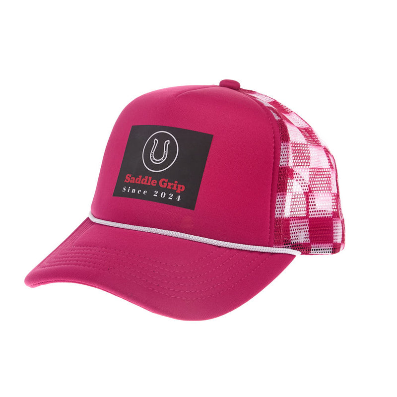 White and Pink Checkered Trucker Cap