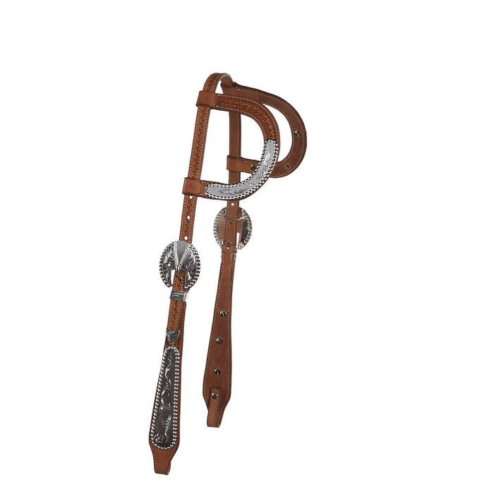 Natural Basket Tooled Double Ear Show Headstall
