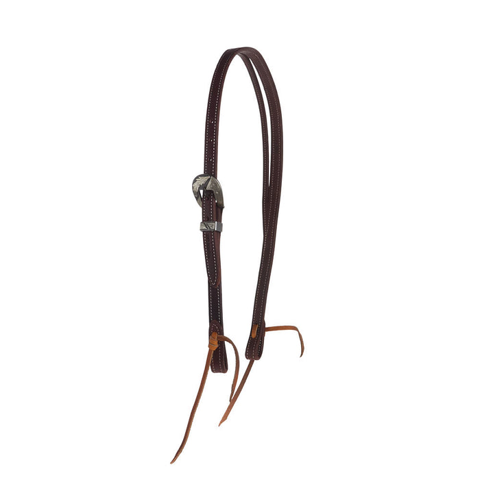 Dark Leather Silver Feather Buckle 3/4 inch Slit Ear Headstall