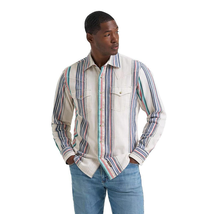 Men's Tan Striped Retro Snap Shirt