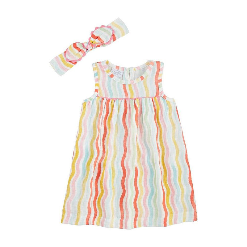 Girl's Rainbow Striped Headband & Dress Set