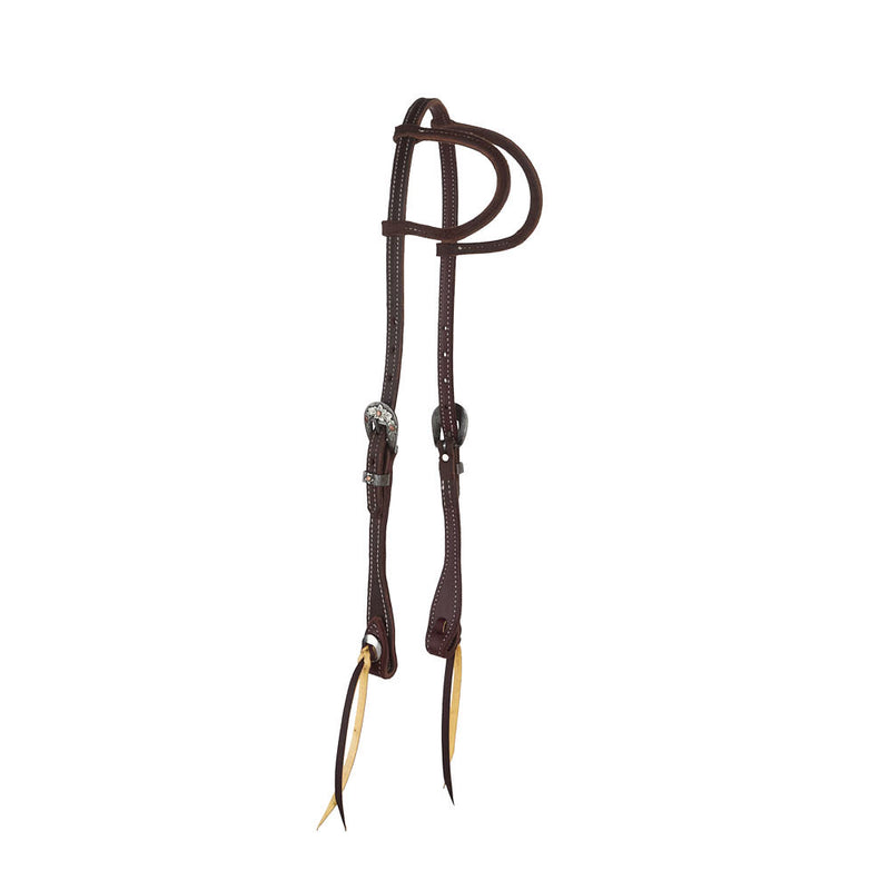 5/8in Chocolate Roughout Double Ear Headstall with Floral Heel Buckles