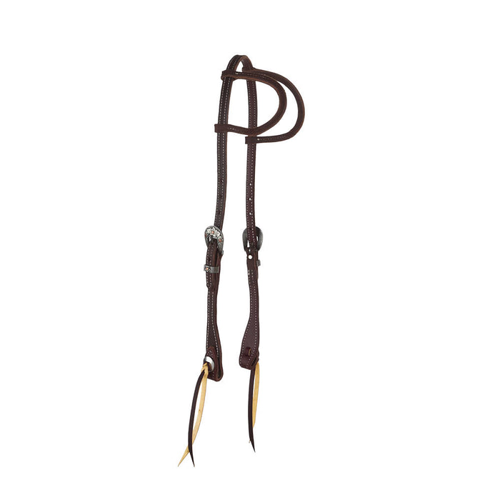 5/8in Chocolate Roughout Double Ear Headstall with Floral Heel Buckles