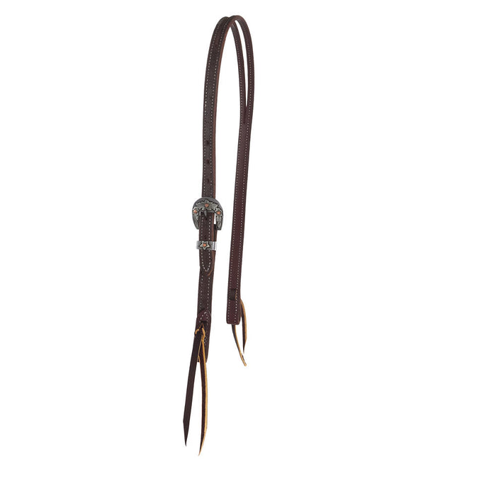 3/4in Chocolate Roughout Split Headstall with Floral Heel Buckles