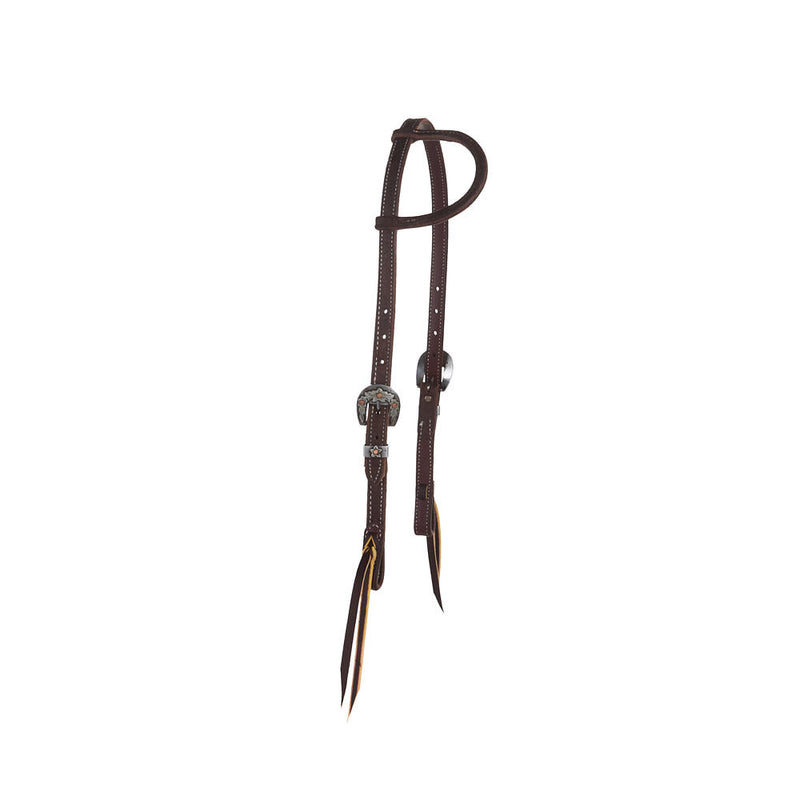 3/4in Chocolate Roughout Single Ear Headstall with Floral Heel Buckles