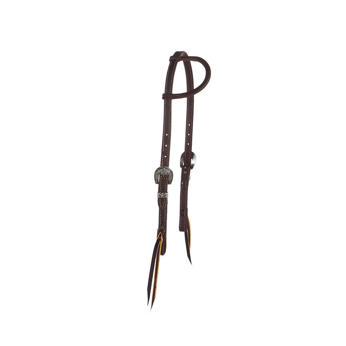 3/4in Chocolate Roughout Single Ear Headstall with Floral Heel Buckles