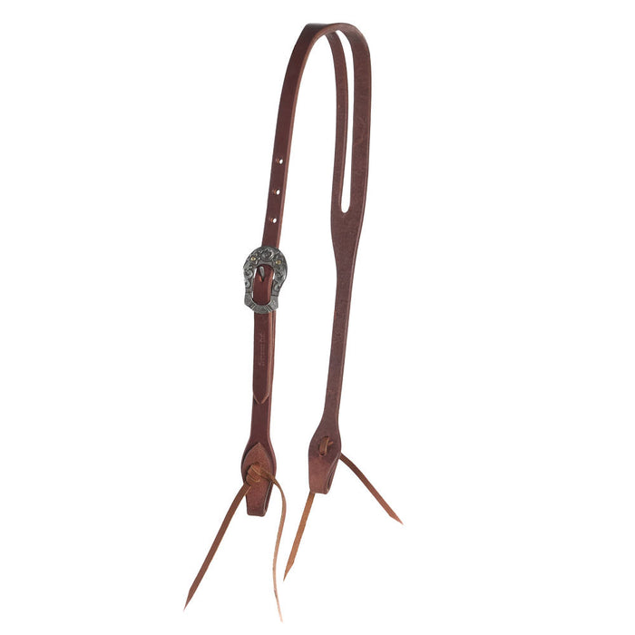 5/8in Oiled Slot Ear Headstall with Rounded Floral Cart Buckle