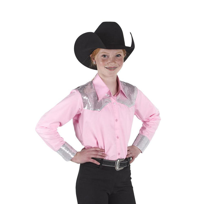 Girl's Pink Sparkle Yoke Show Blouse