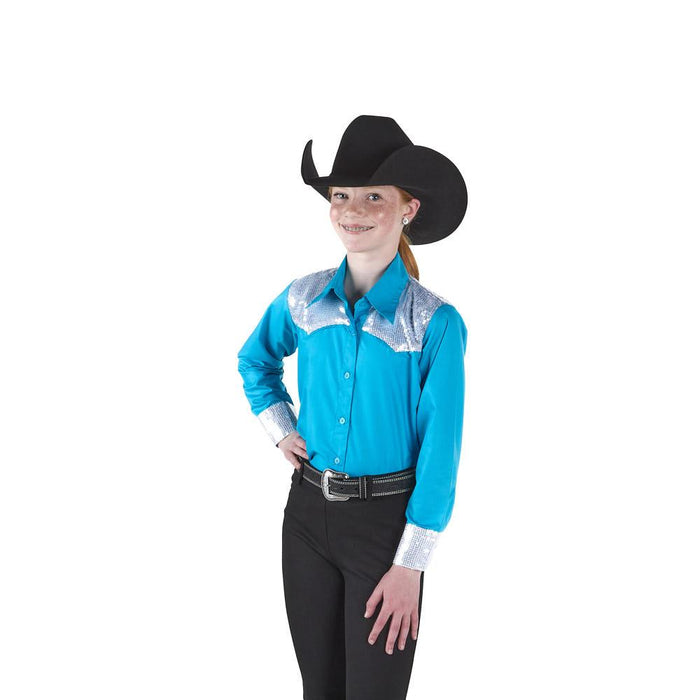 Girl's Turquoise Sparkle Yoke Show Blouse