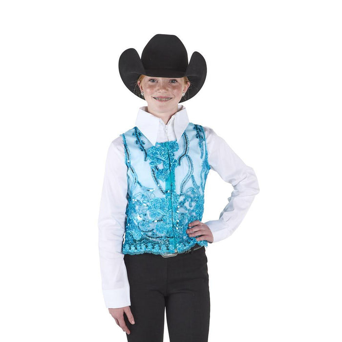 Girl's Turquoise Lace Sequin Show Vest