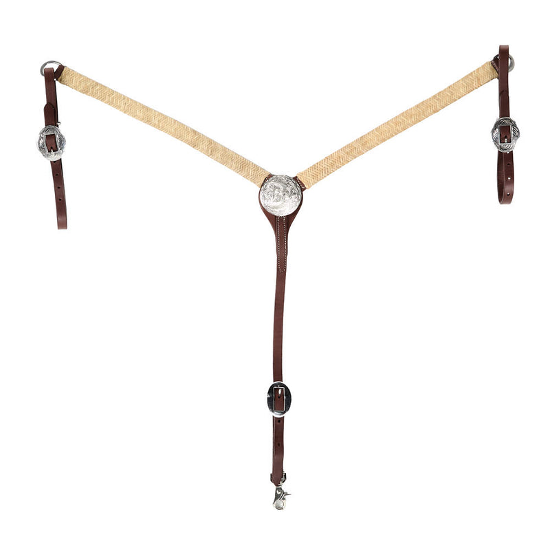 Silver Concho Centerplate Braided Natural Rawhide 1in Straight Breast Collar